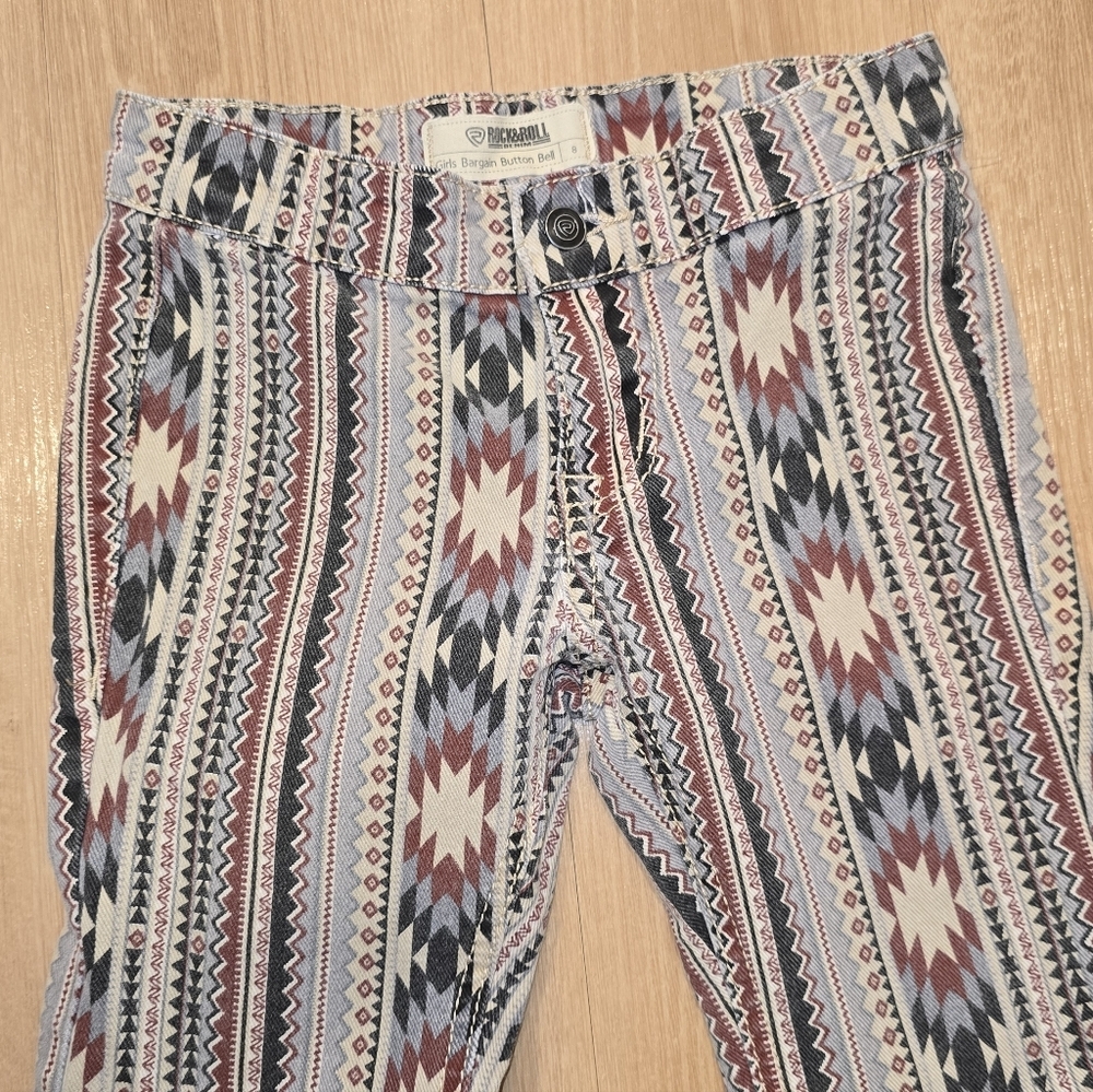 Rock & Roll Denim Girls Bargain Button Bell Bottom Southwestern Stripe Print 8 - Picture 5 of 10